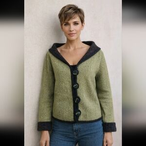 Norah Curtis Originals Wool Mohair Knit Cardigan Off Shoulder Sweater Boho